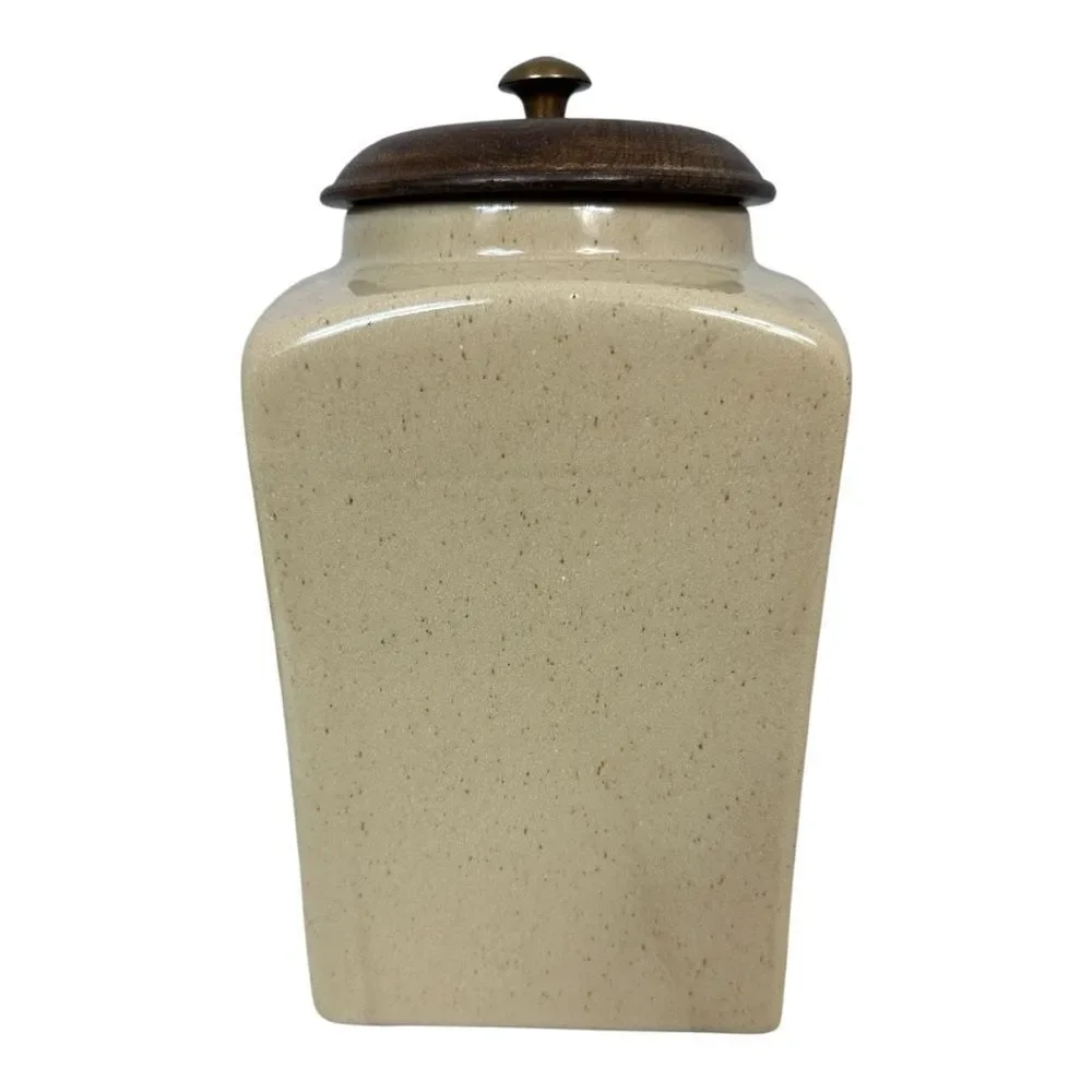 Pier 1 Imports India Rustic Beige Speckled Ceramic Canister